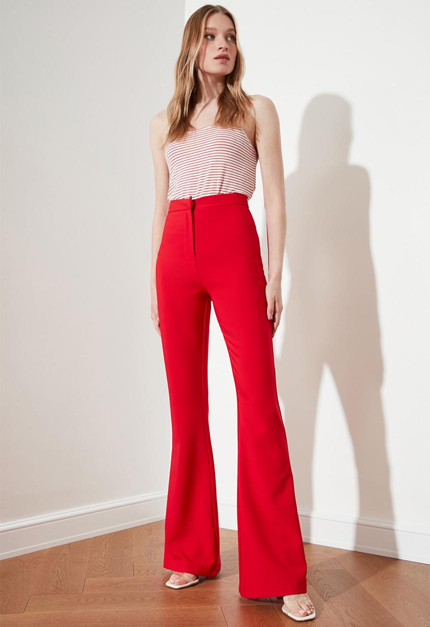 Trendyol - High waist flared trousers - red
