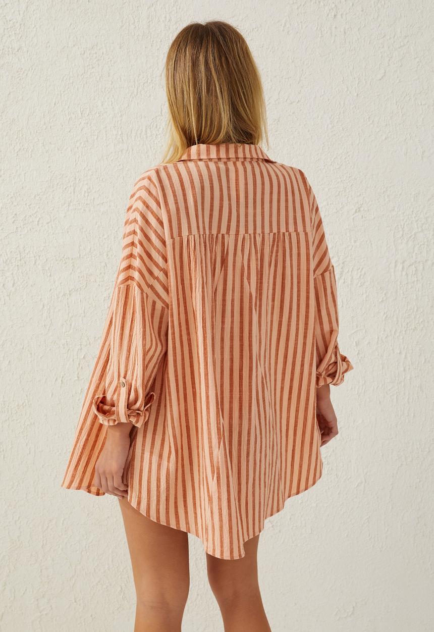 Cotton On - Swing beach shirt - sunset peach stripe