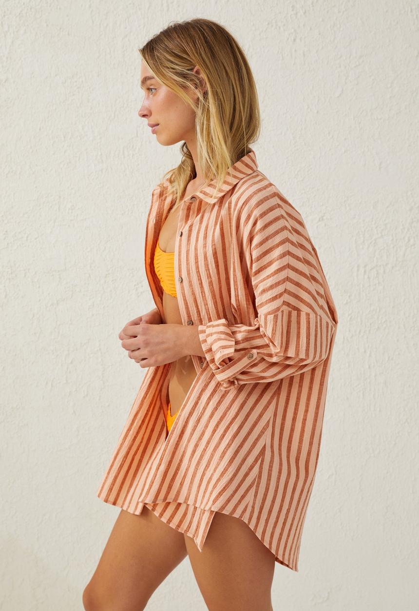 Cotton On - Swing beach shirt - sunset peach stripe