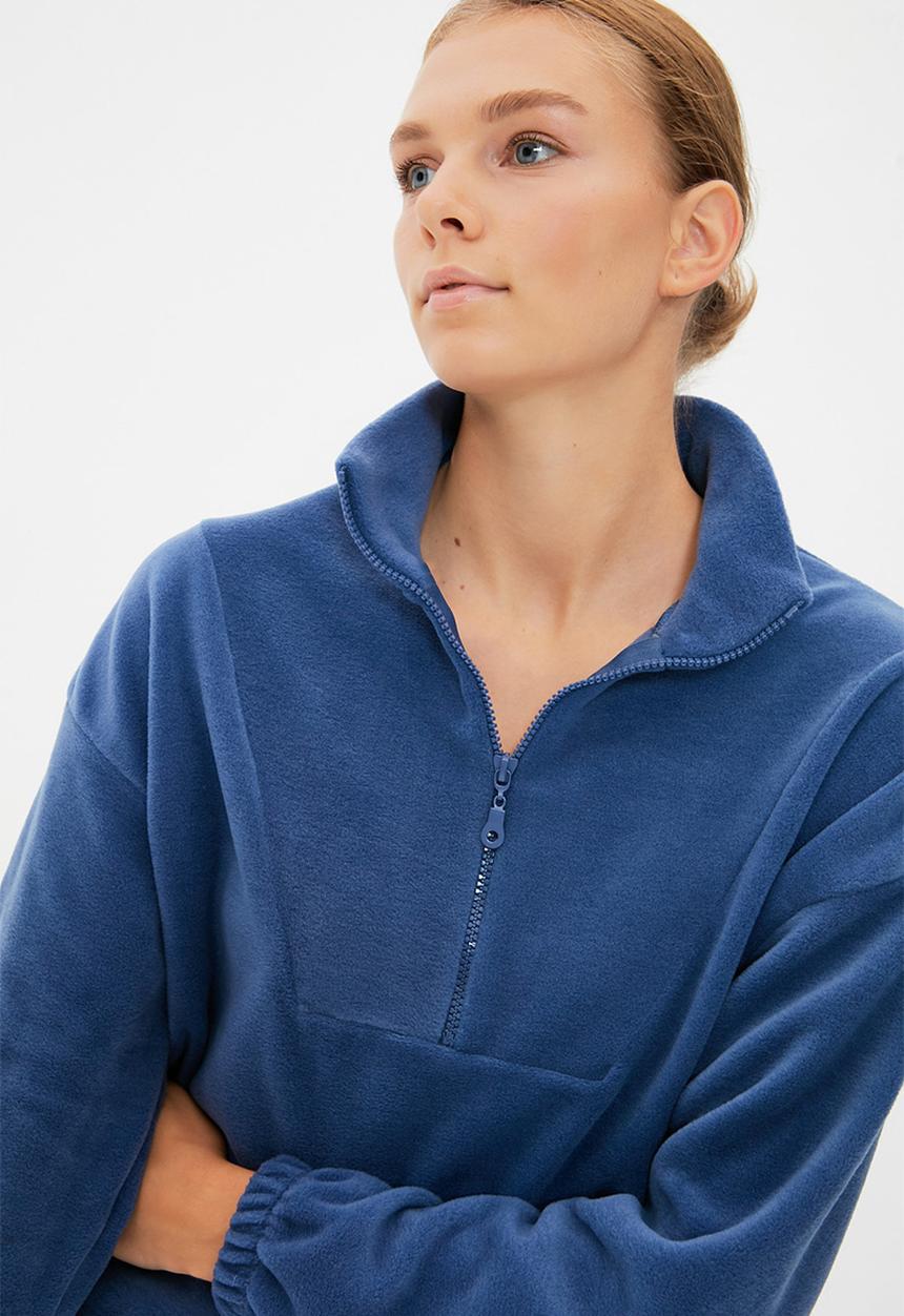 Trendyol - Zipper detail fleece sweatshirt - indigo