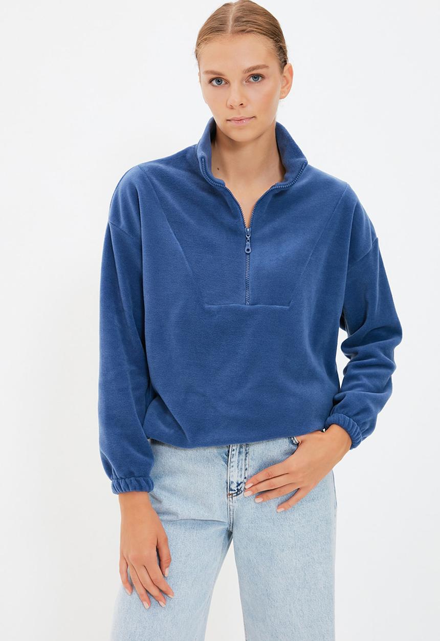 Trendyol - Zipper detail fleece sweatshirt - indigo