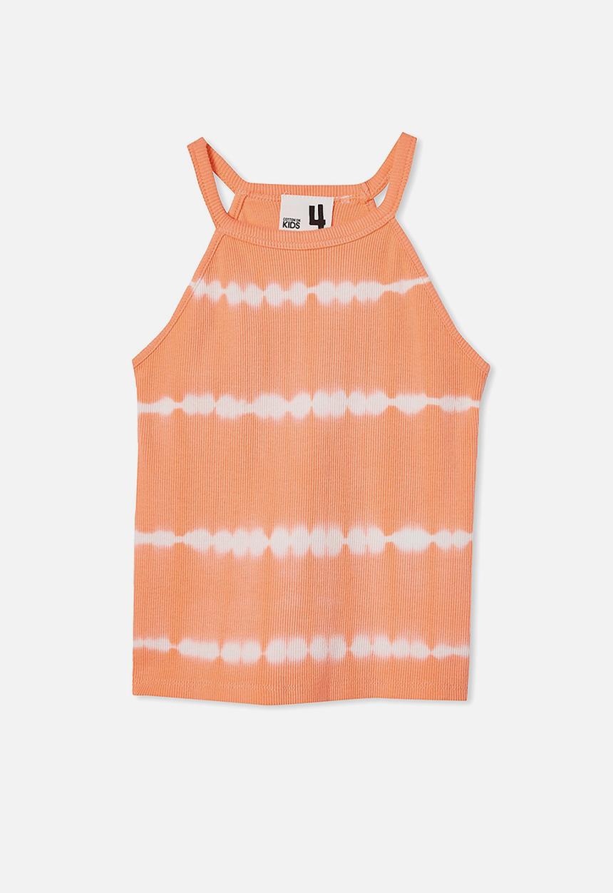 Cotton On - Leah rib tank - fizzy melon/linear tie dye