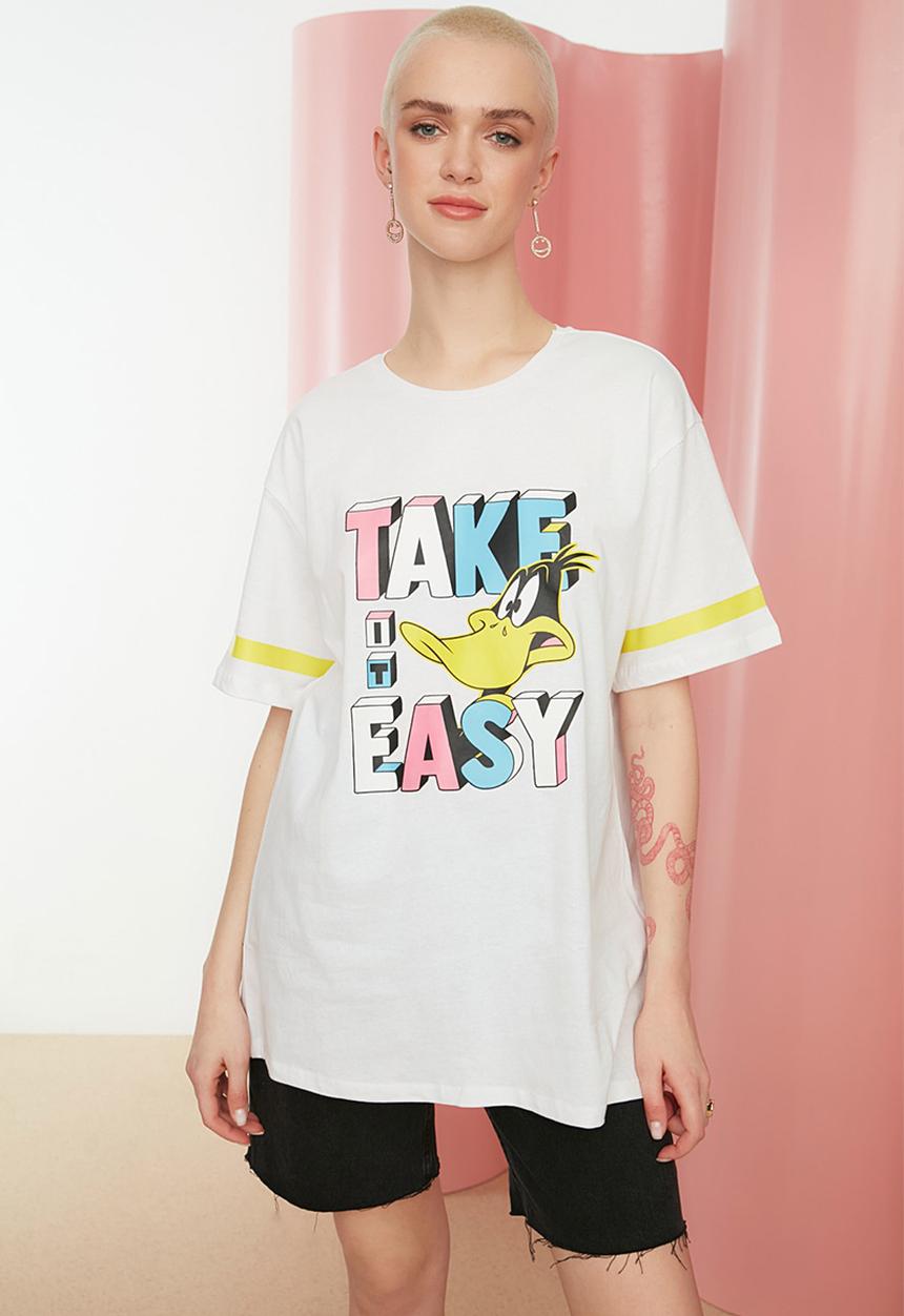 Trendyol - Ducky duck printed boyfriend t-shirt - white