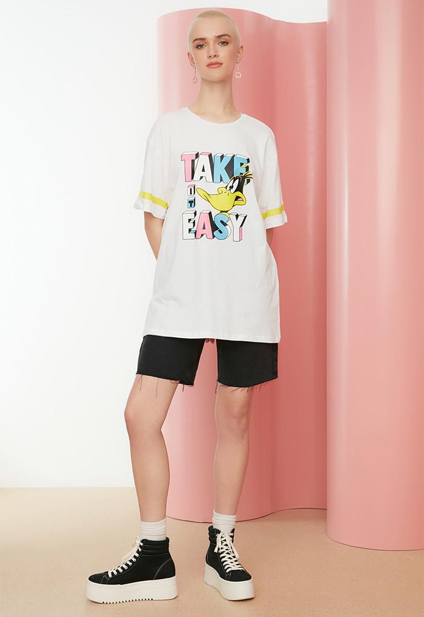 Trendyol - Ducky duck printed boyfriend t-shirt - white