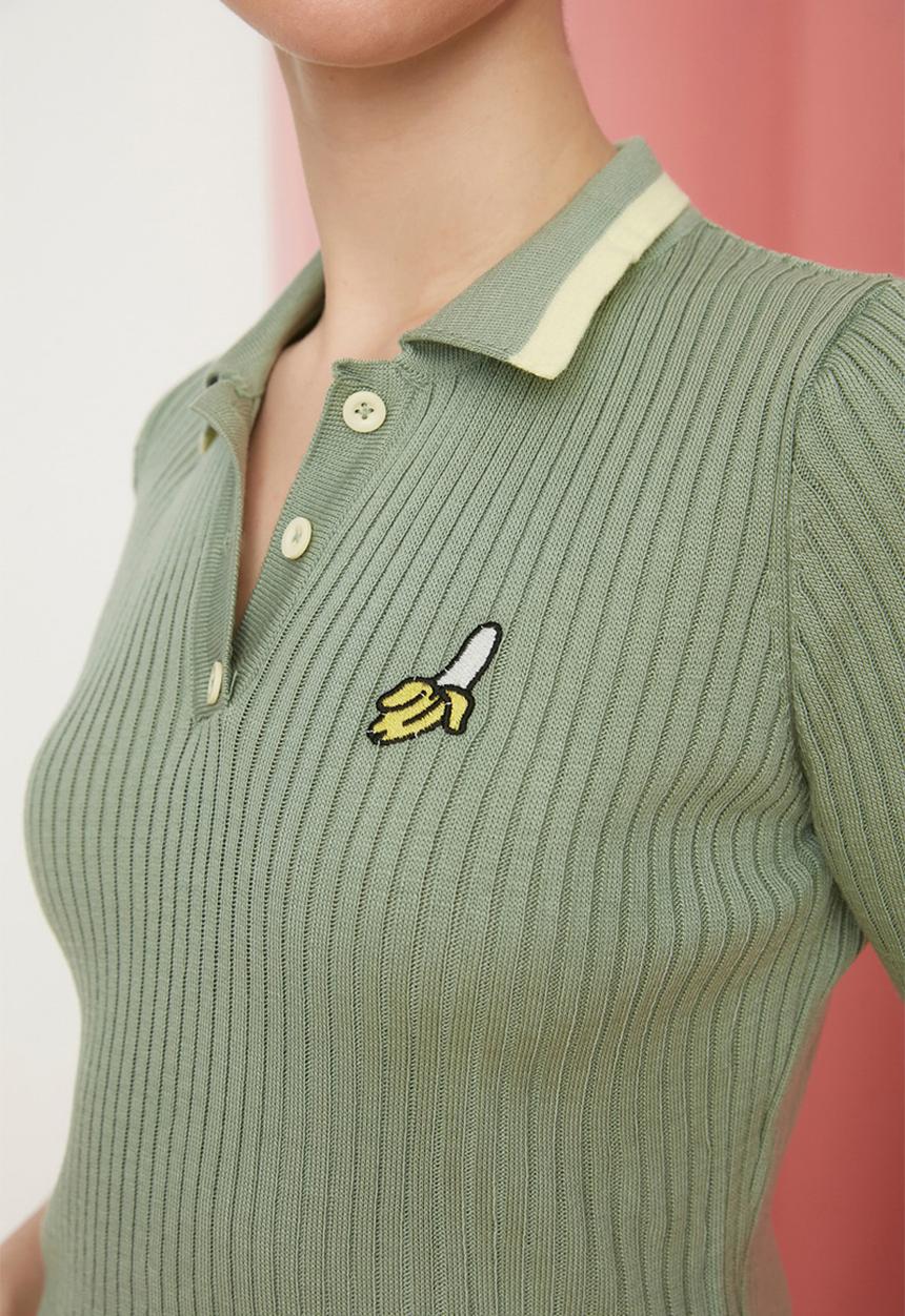 Trendyol - Embroidered polo knit top - mint
