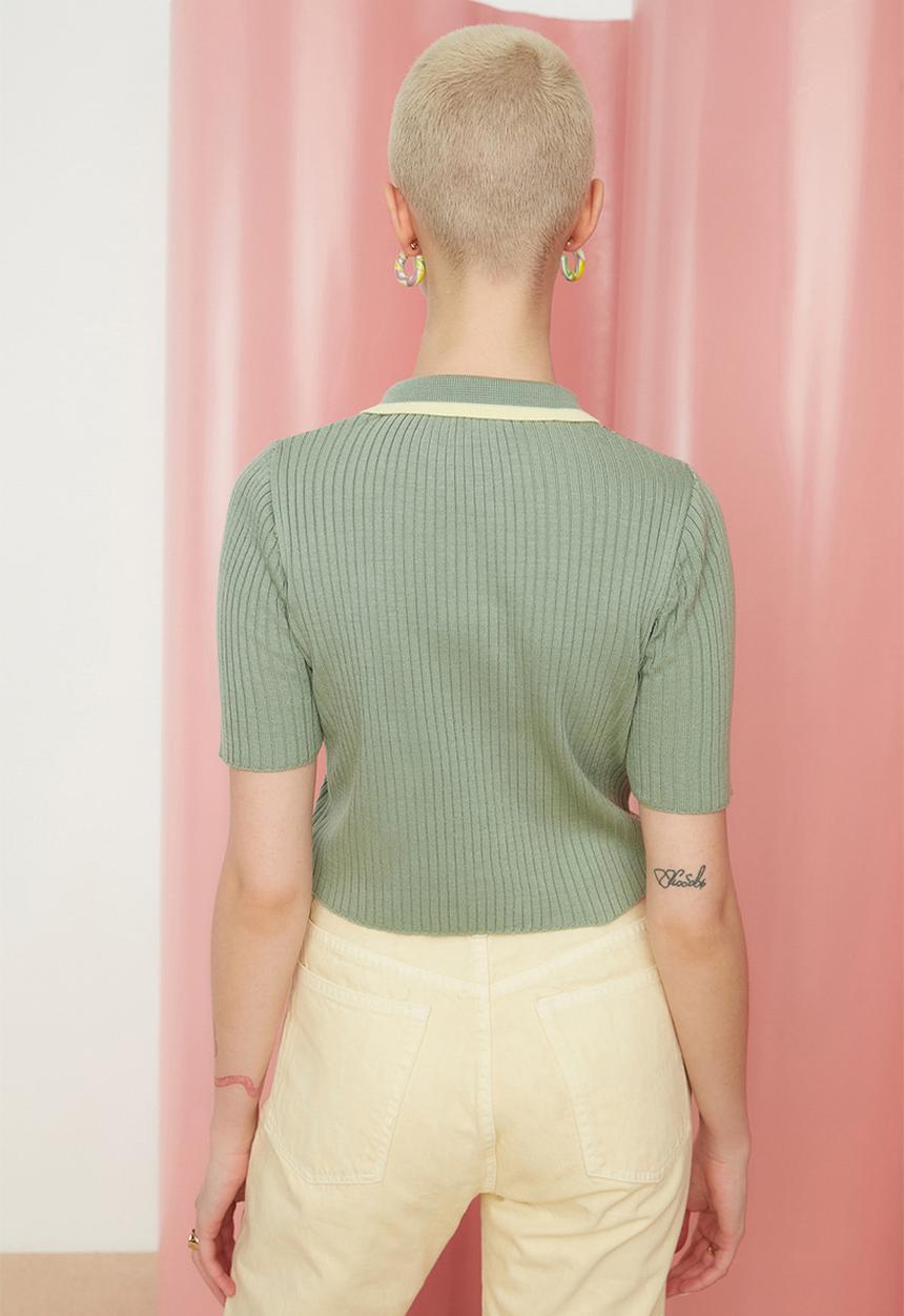 Trendyol - Embroidered polo knit top - mint