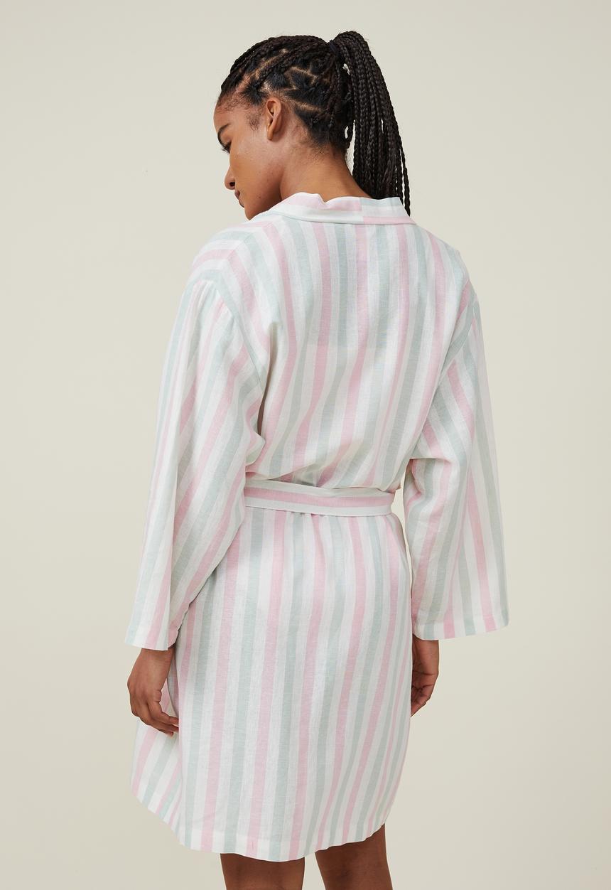 Cotton On - Linen blend sleep robe - pink green stripe