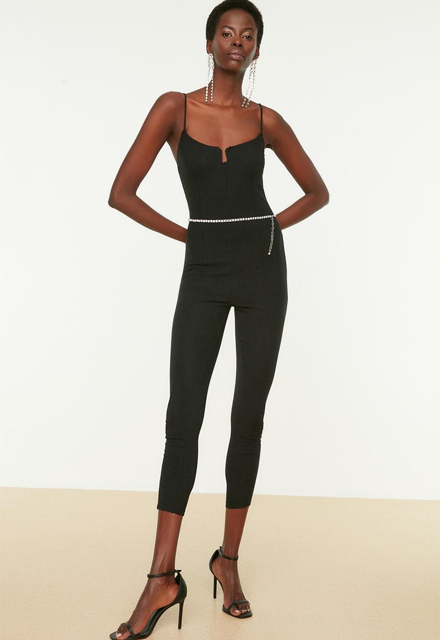 Trendyol - Skinny strap knit jumpsuit - black