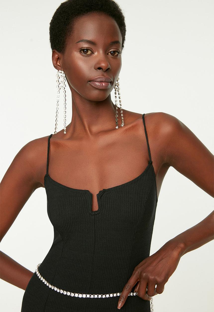 Trendyol - Skinny strap knit jumpsuit - black