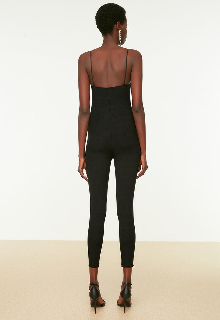Trendyol - Skinny strap knit jumpsuit - black