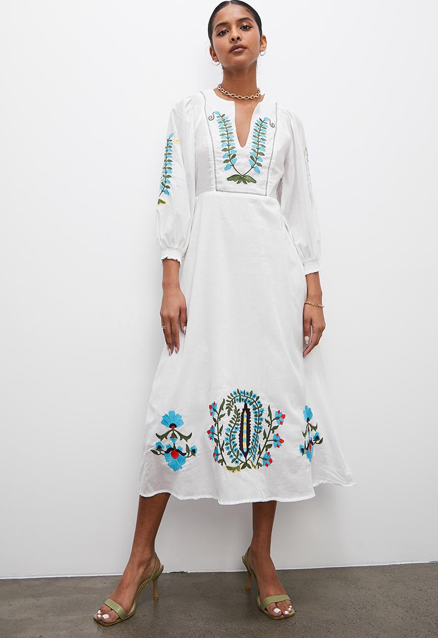 Superbalist - Anglaise babydoll dress - white & blue