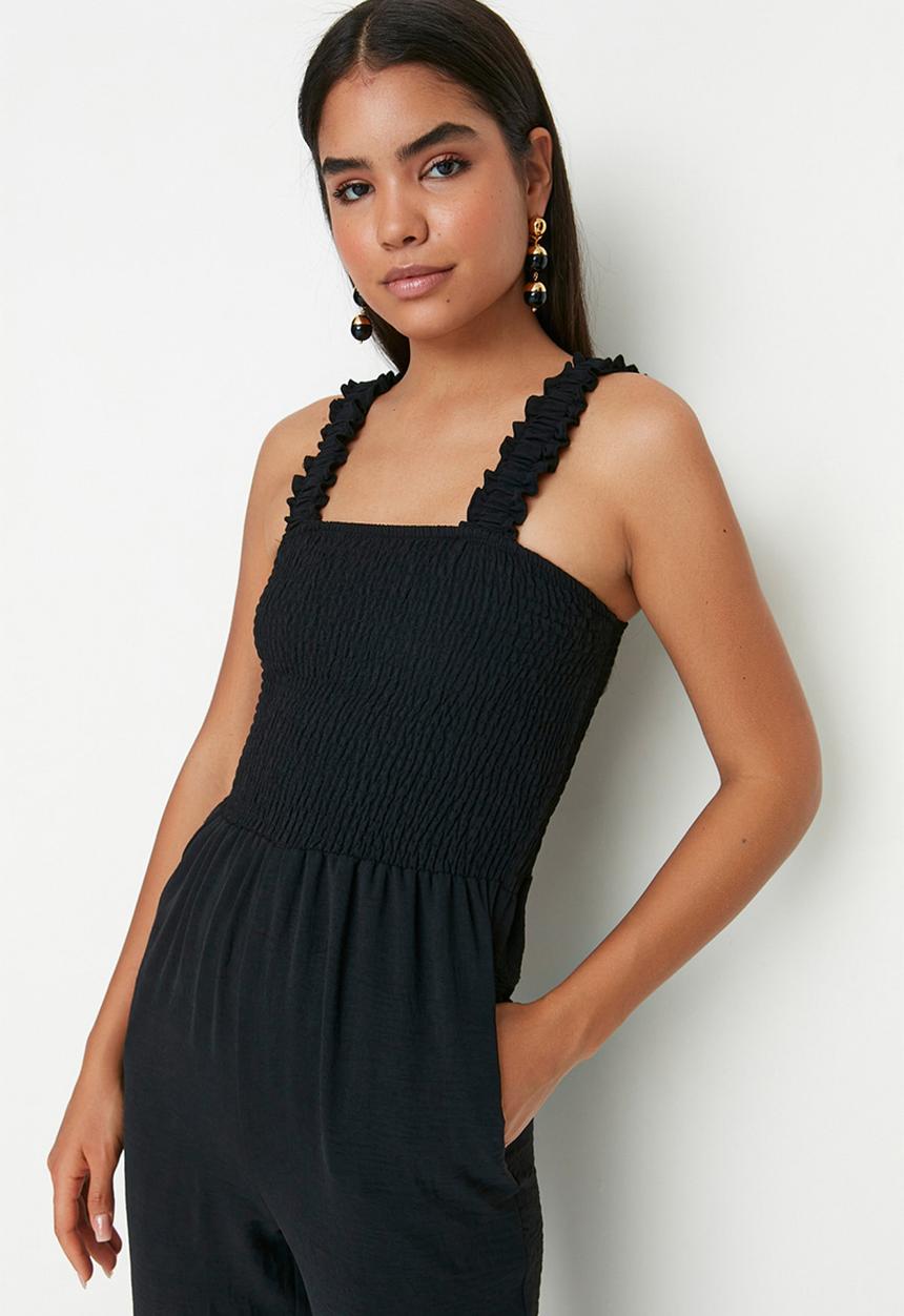 Trendyol - Square neck long jumpsuit - black