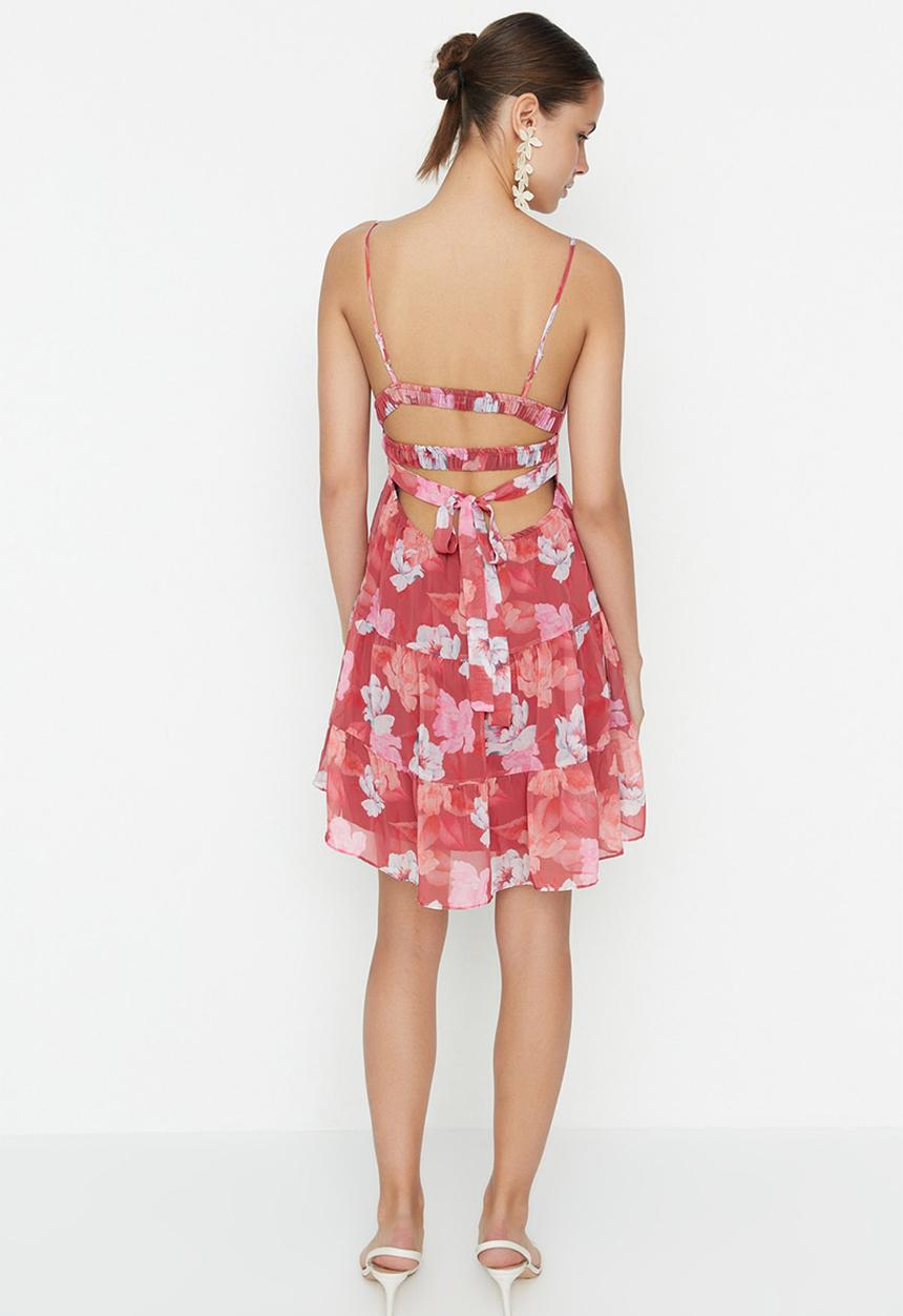 Trendyol - Floral back detail dress - burgundy