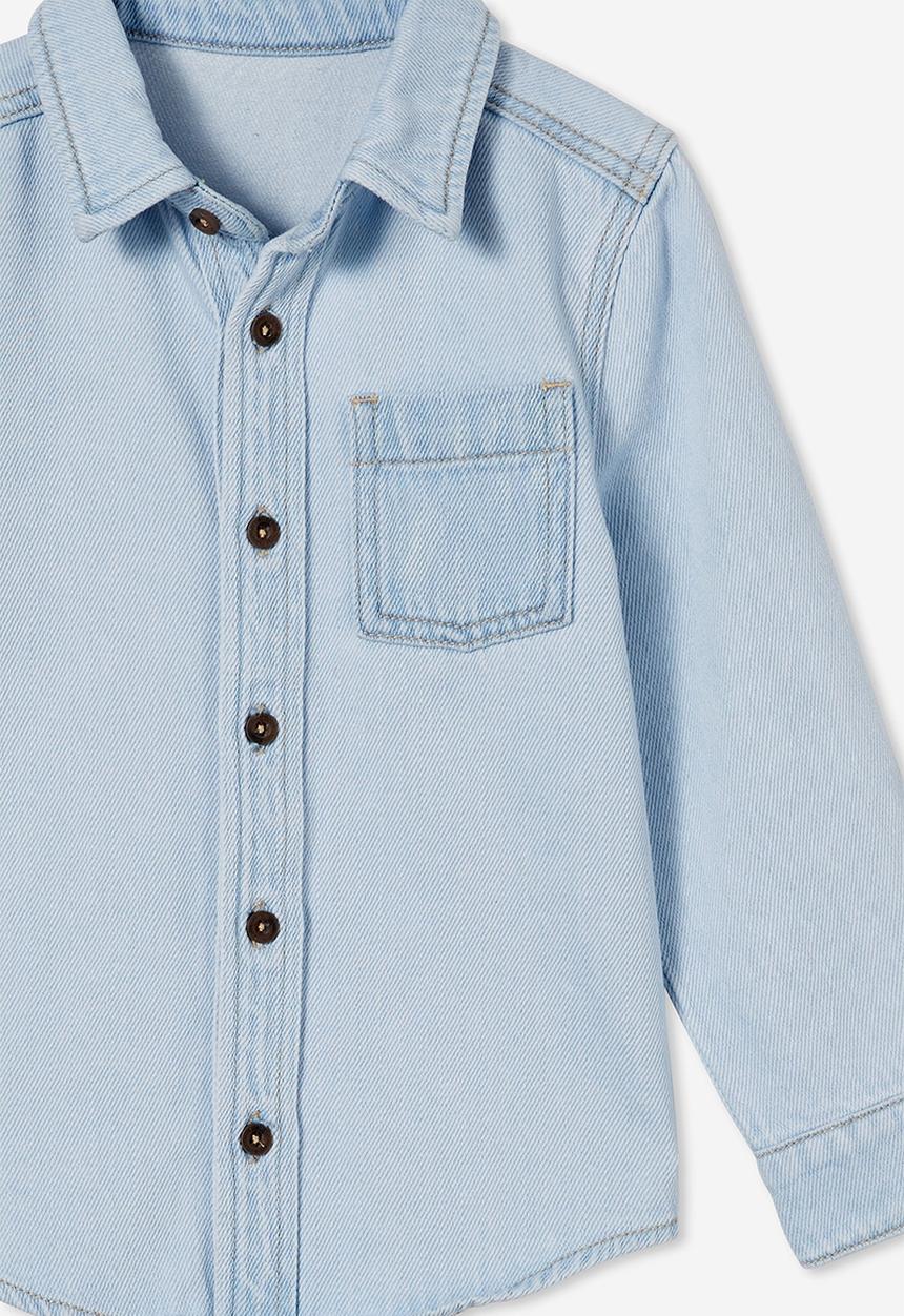 Cotton On - Rugged long sleeve shirt - bells light blue