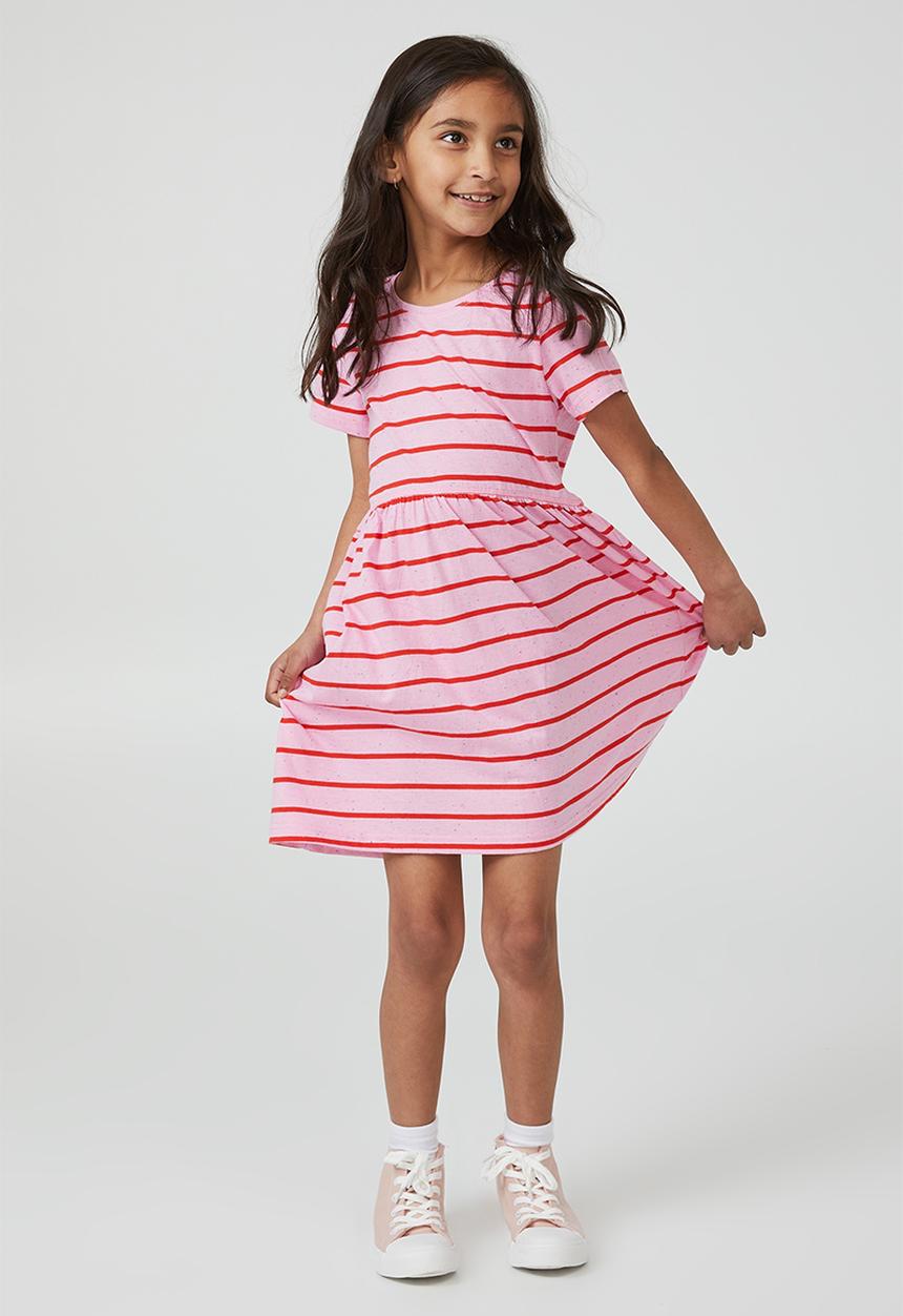 Cotton On - Freya short sleeve dress - bubblegum pop/fiery red stripe nep