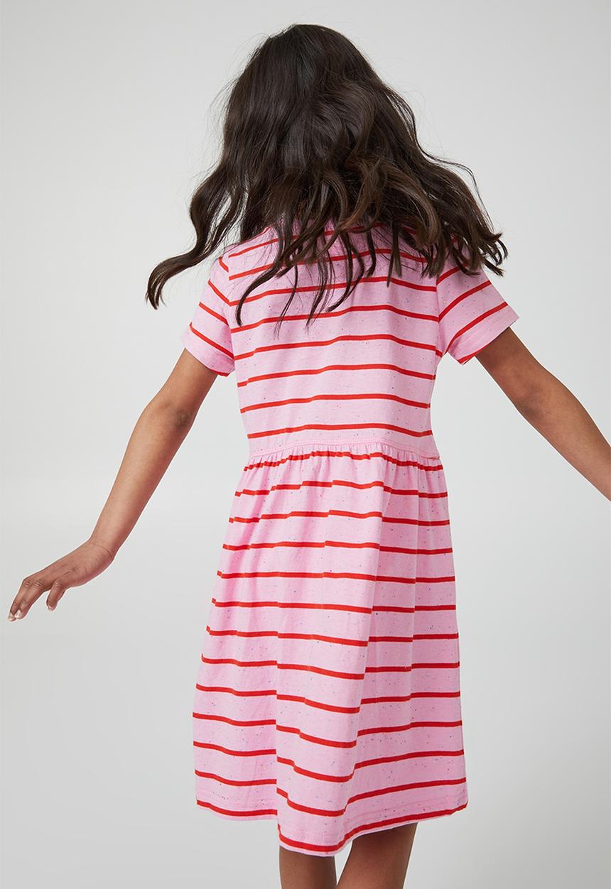 Cotton On - Freya short sleeve dress - bubblegum pop/fiery red stripe nep