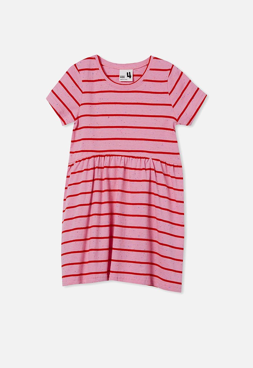 Cotton On - Freya short sleeve dress - bubblegum pop/fiery red stripe nep
