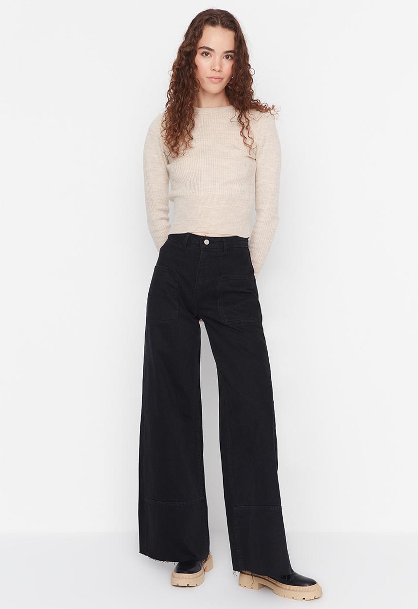 Trendyol - Wide leg jeans - black