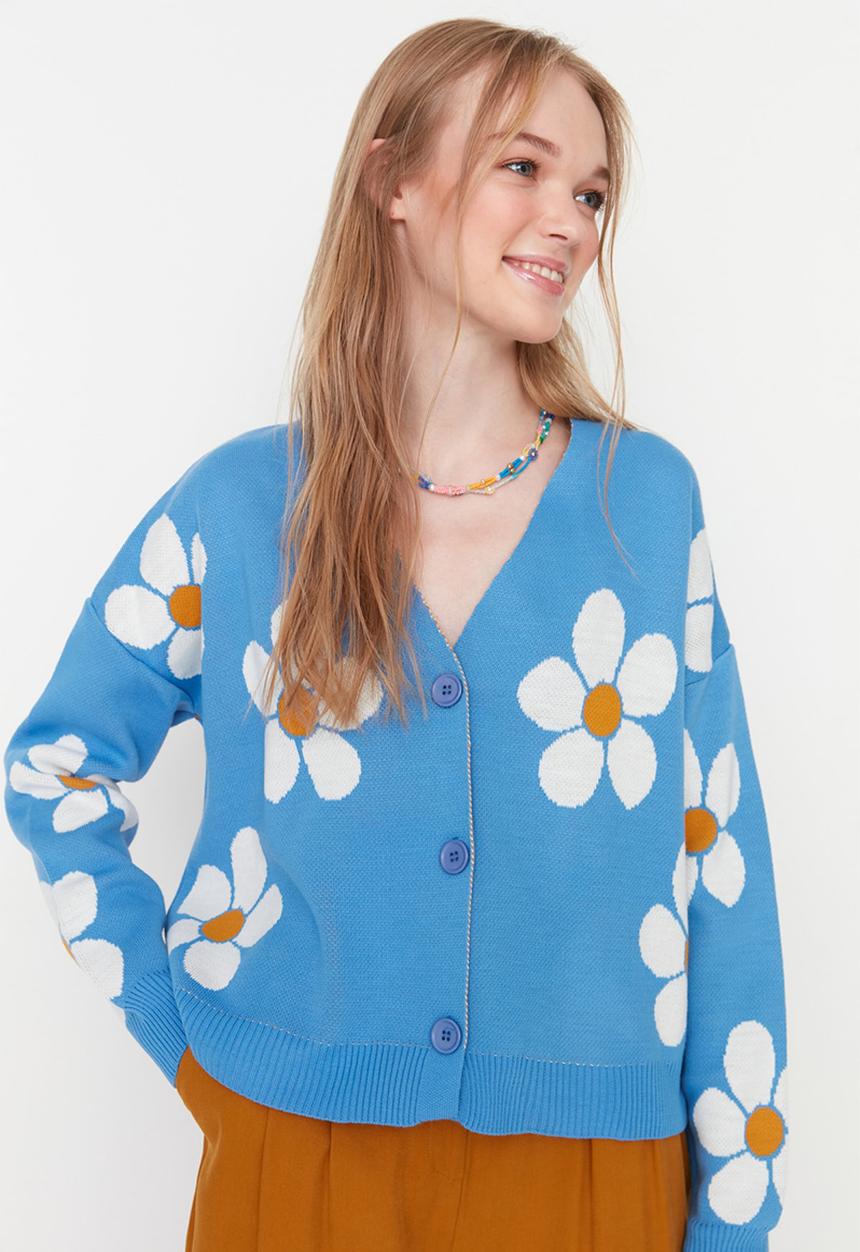 Trendyol - Floral pattern cardigan - blue
