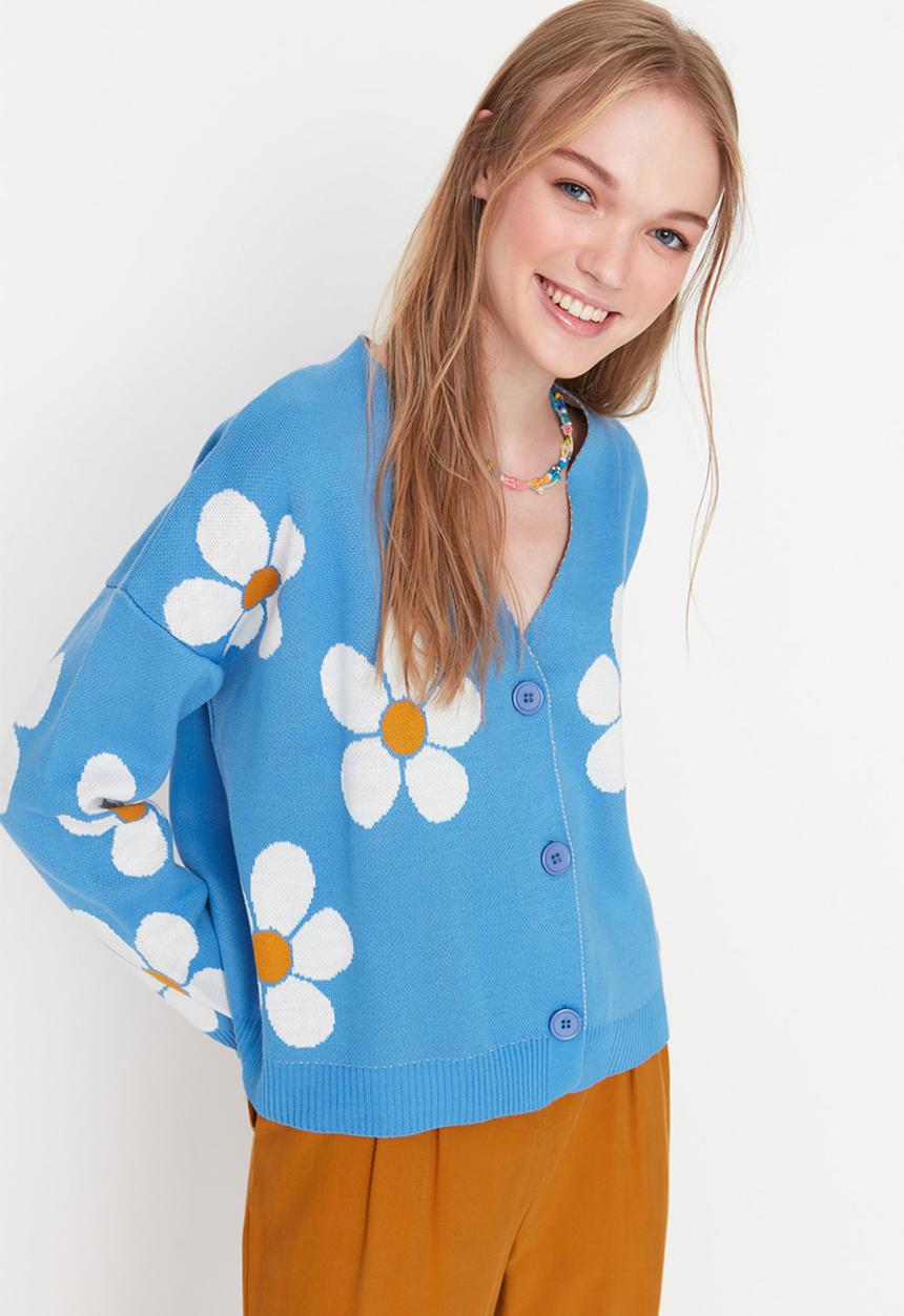 Trendyol - Floral pattern cardigan - blue