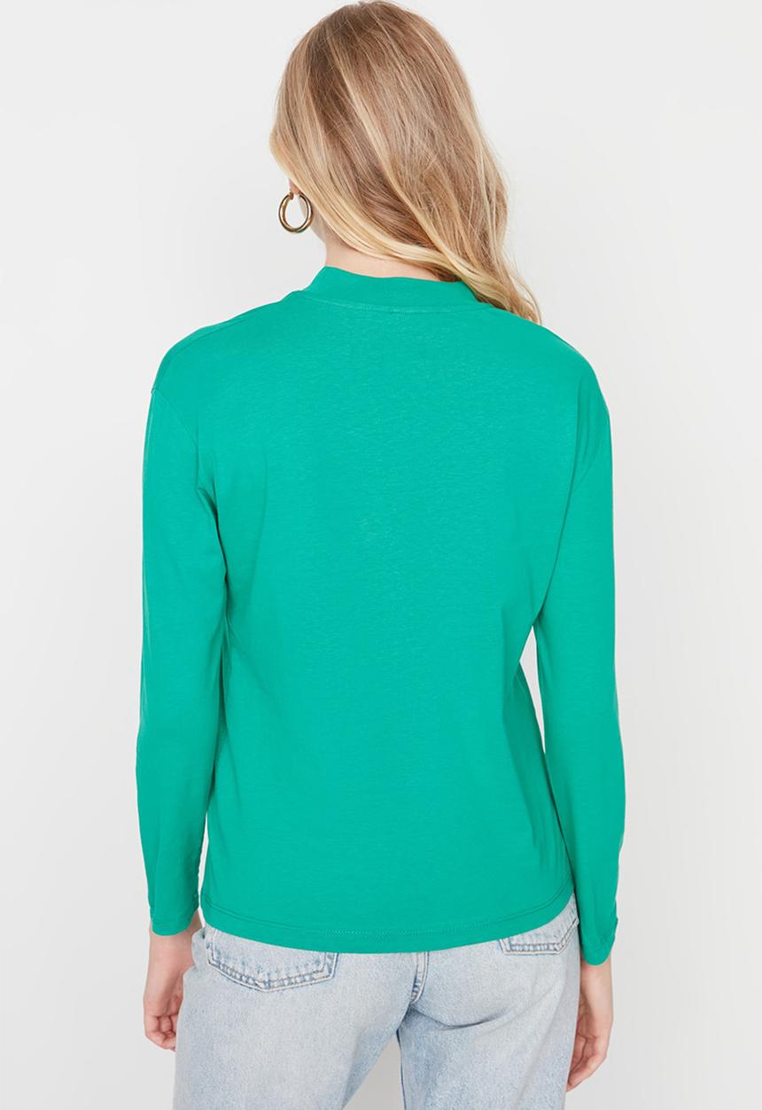 Trendyol - Fitted long sleeve basic top - green