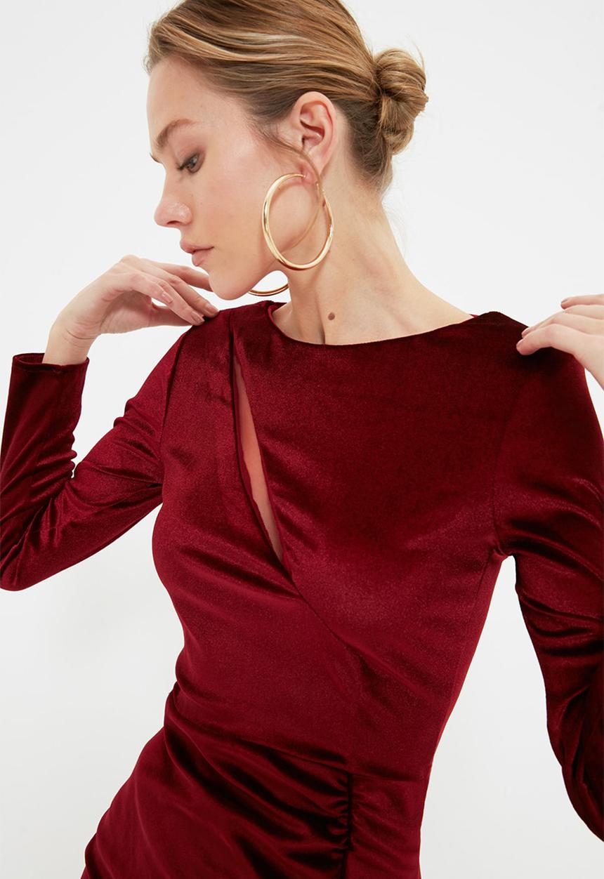 Trendyol - Cut out slim fit dress -burgundy