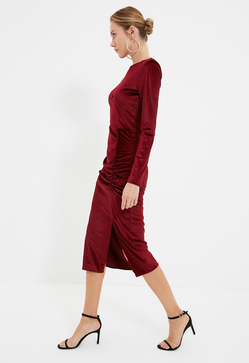 Trendyol - Cut out slim fit dress -burgundy