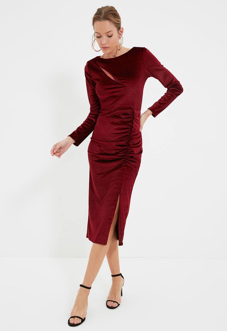Trendyol - Cut out slim fit dress -burgundy
