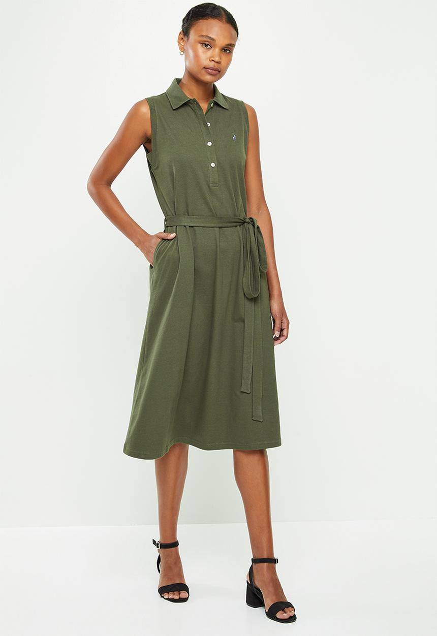 POLO - Bianca sleeveless long line golfer dress - olive