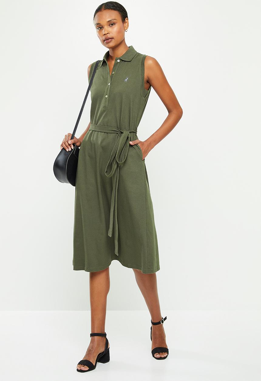 POLO - Bianca sleeveless long line golfer dress - olive