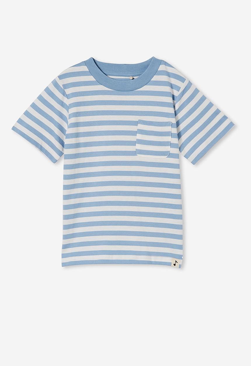Cotton On - Unisex organic jersey tee - dusty blue/vanilla stripe