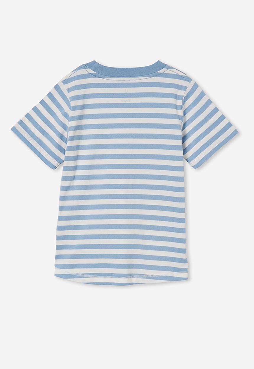 Cotton On - Unisex organic jersey tee - dusty blue/vanilla stripe
