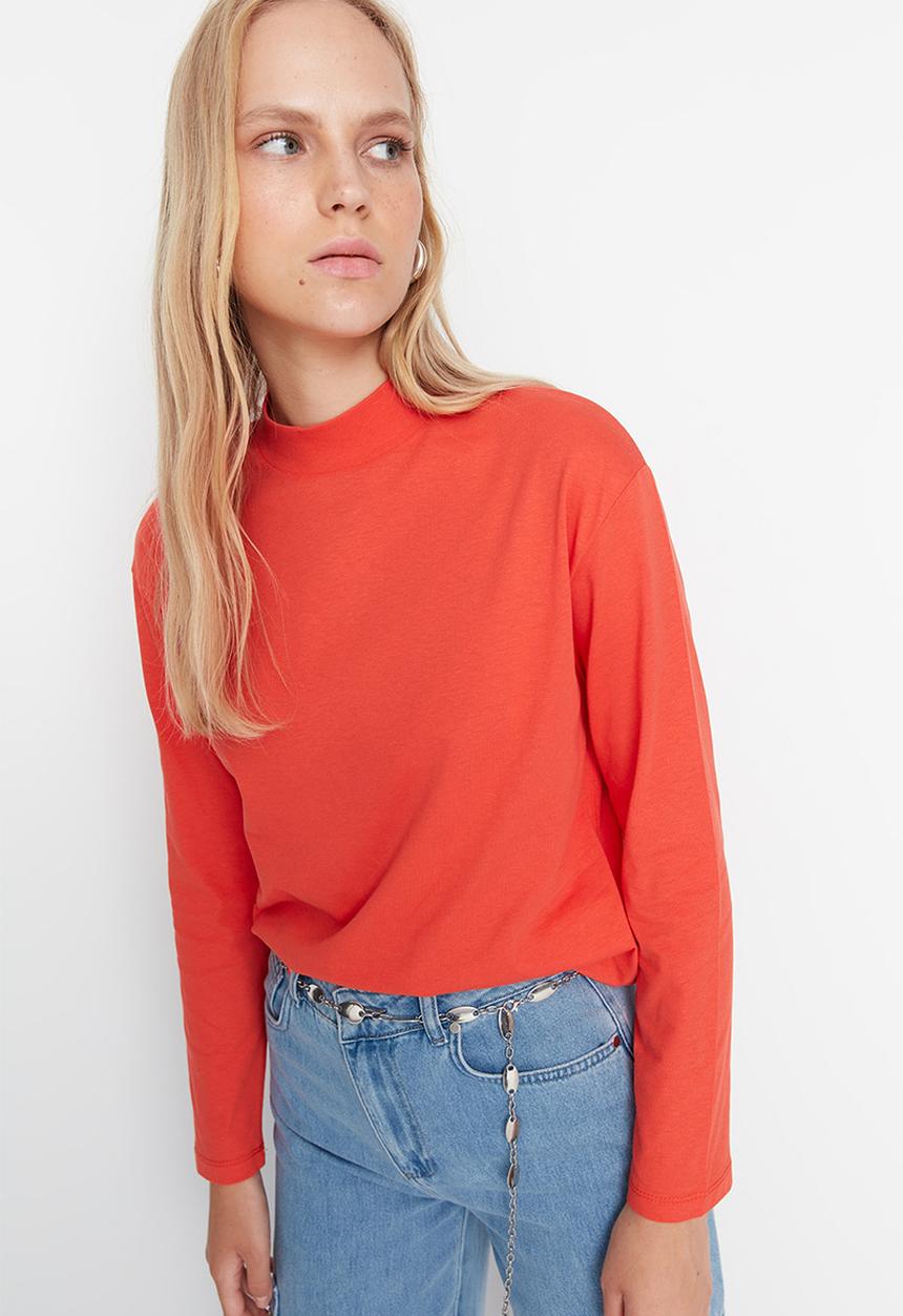 Trendyol - Fitted long sleeve basic top - orange