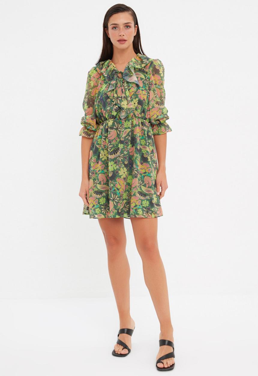 Trendyol - Floral ruffle detail dress - green