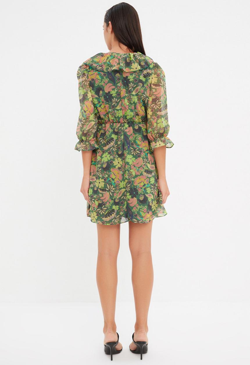 Trendyol - Floral ruffle detail dress - green