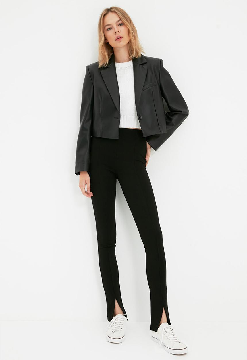 Trendyol - Slit detail knit tall trousers - black