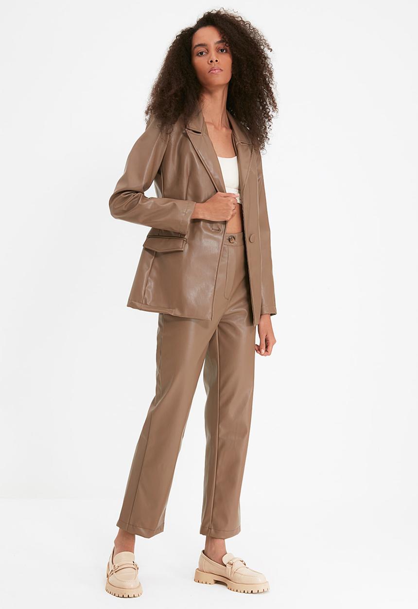 Trendyol - High waist straight cut trousers - mink