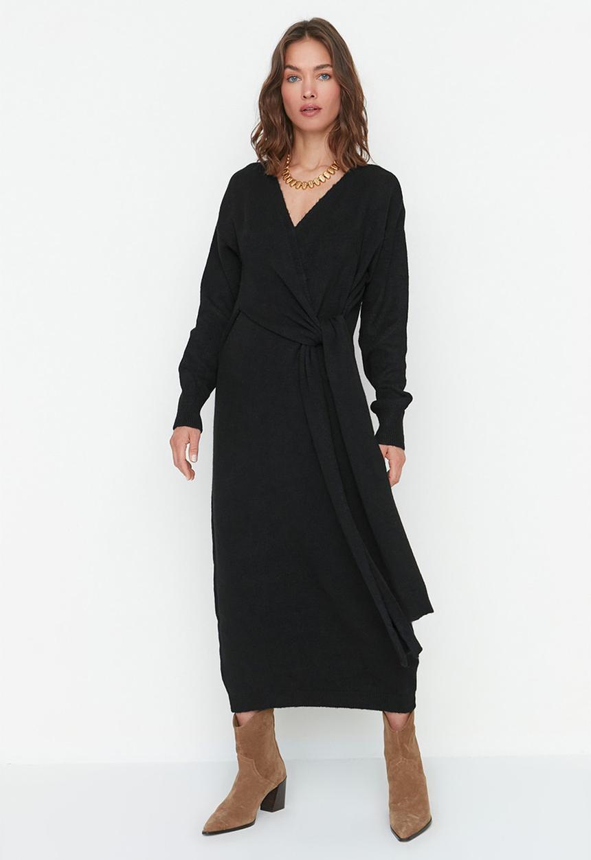 Trendyol - Wrap maxi knit dress - black