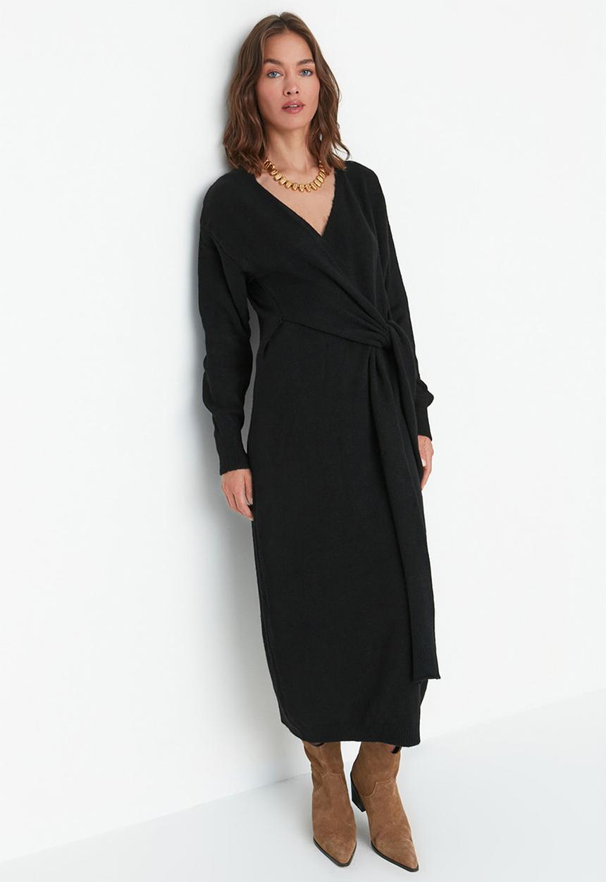 Trendyol - Wrap maxi knit dress - black