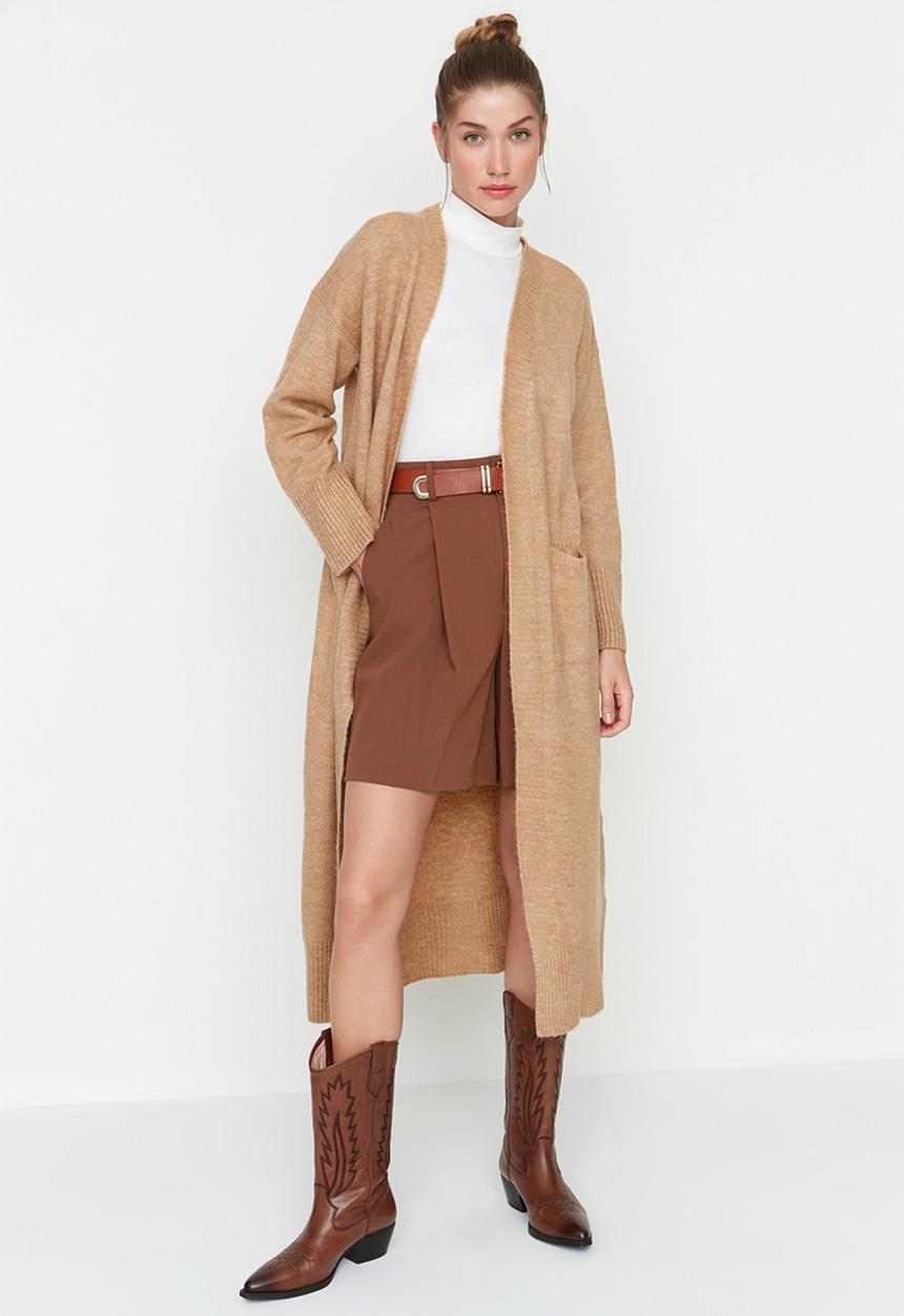 Trendyol - Long knit cardigan - camel