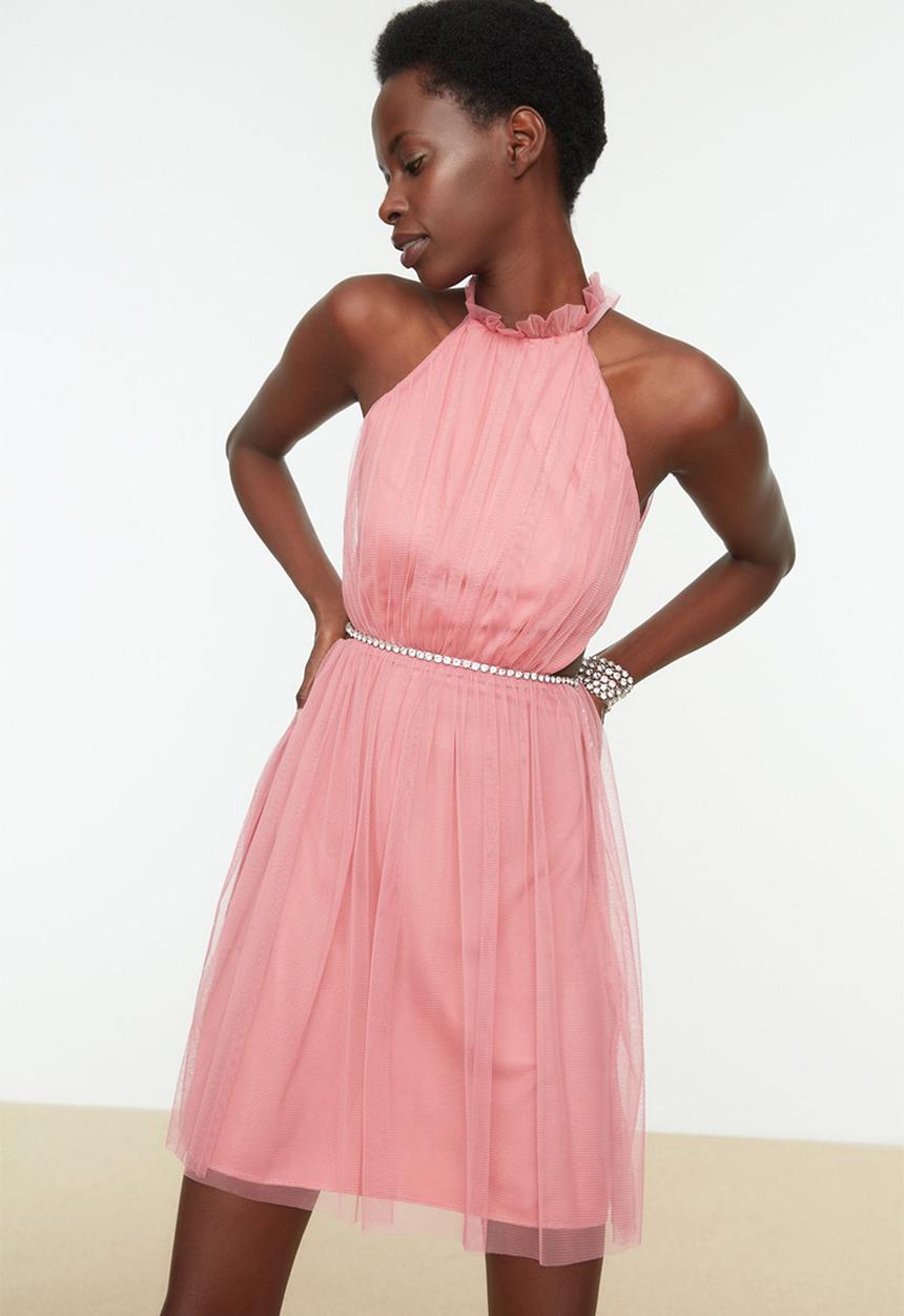 Trendyol - Cut out detail tulle dress - rose