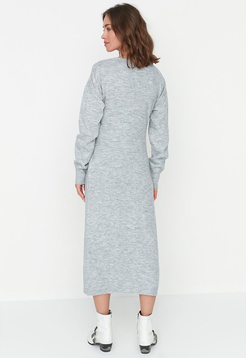 Trendyol - Wrap maxi knit dress - grey