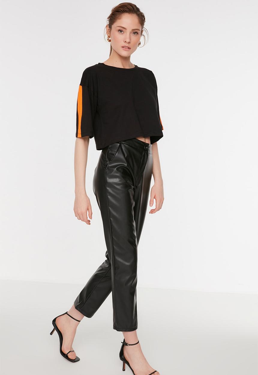 Trendyol - High waist faux leather trousers - black