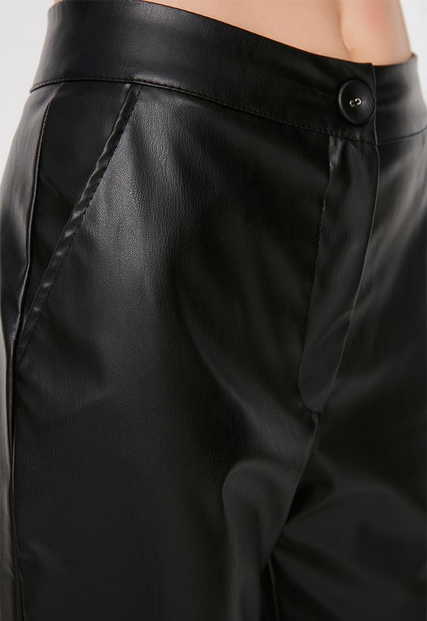 Trendyol - High waist faux leather trousers - black