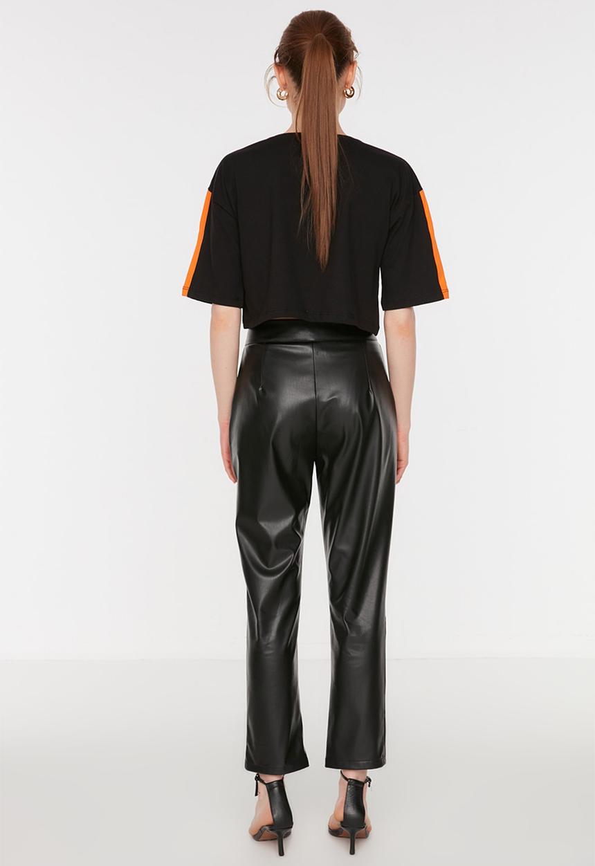 Trendyol - High waist faux leather trousers - black