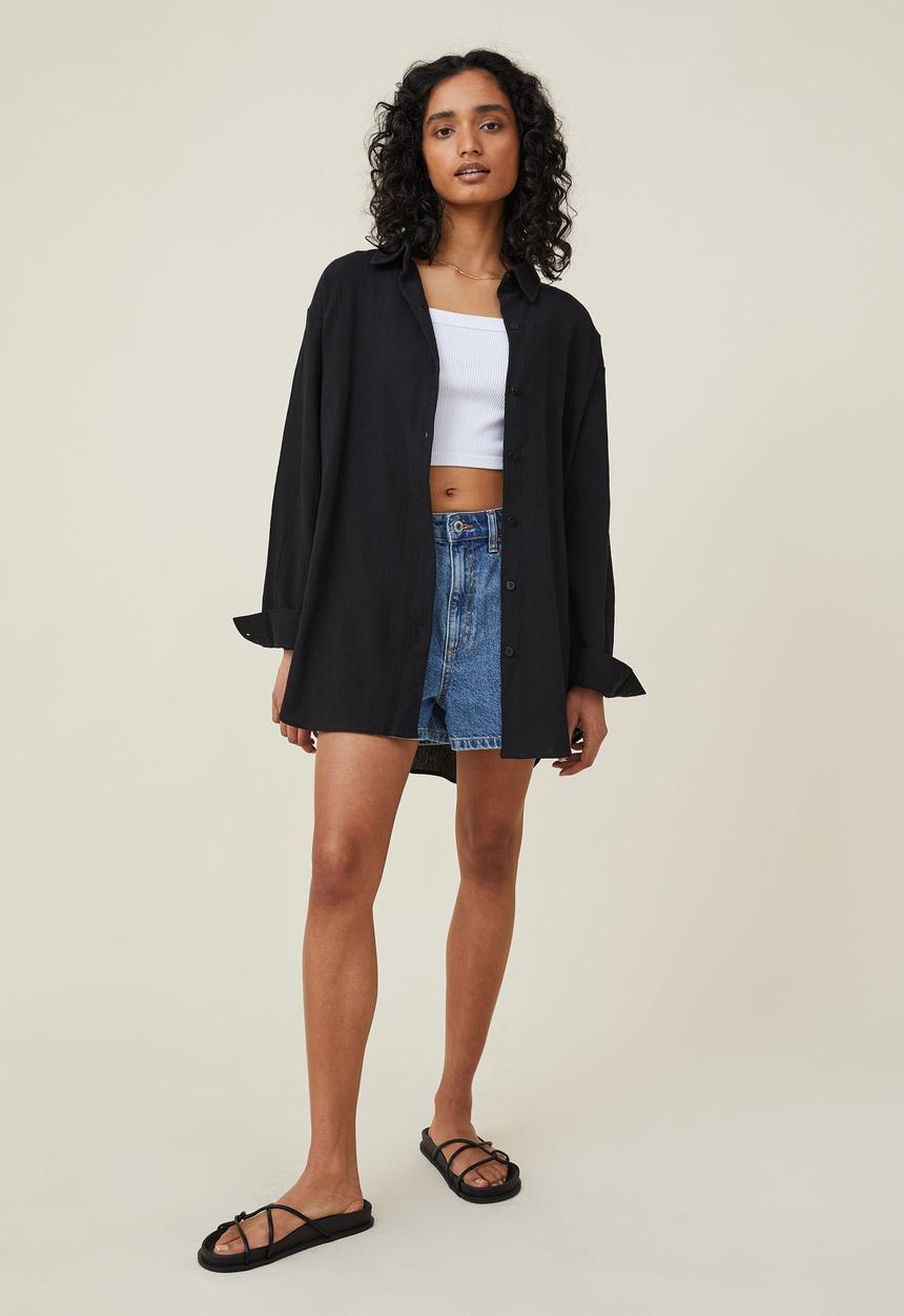 Cotton On - Airley oversized summer shirt - black