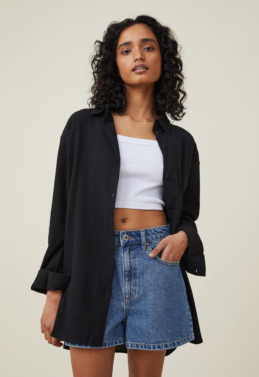 Cotton On - Airley oversized summer shirt - black