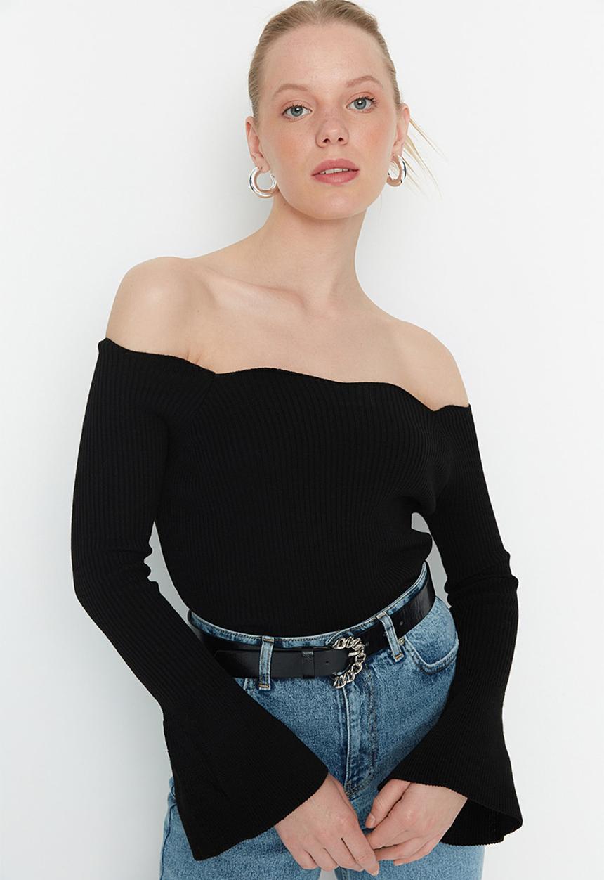 Trendyol - Off-shoulder knit top - black