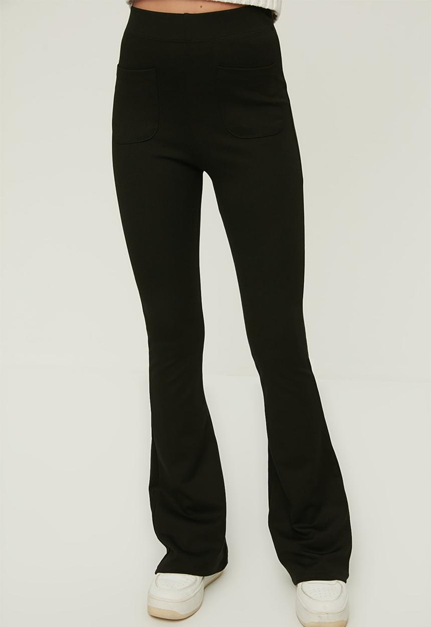 Trendyol - Flare pocket detail knit trousers - black 