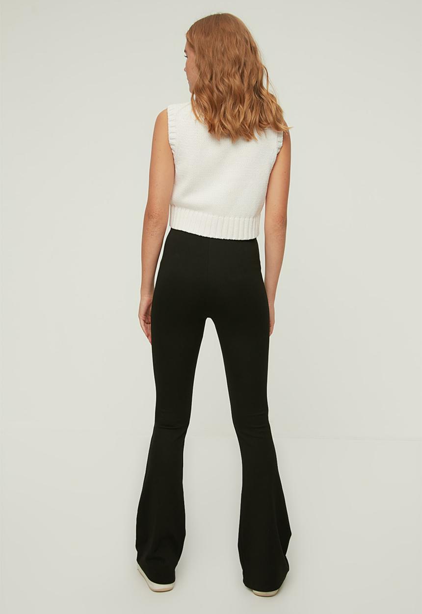 Trendyol - Flare pocket detail knit trousers - black 